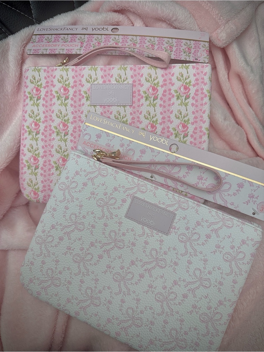 LoveShackFancy Pink Floral or Bow Pattern limited edition Accessory Pouch